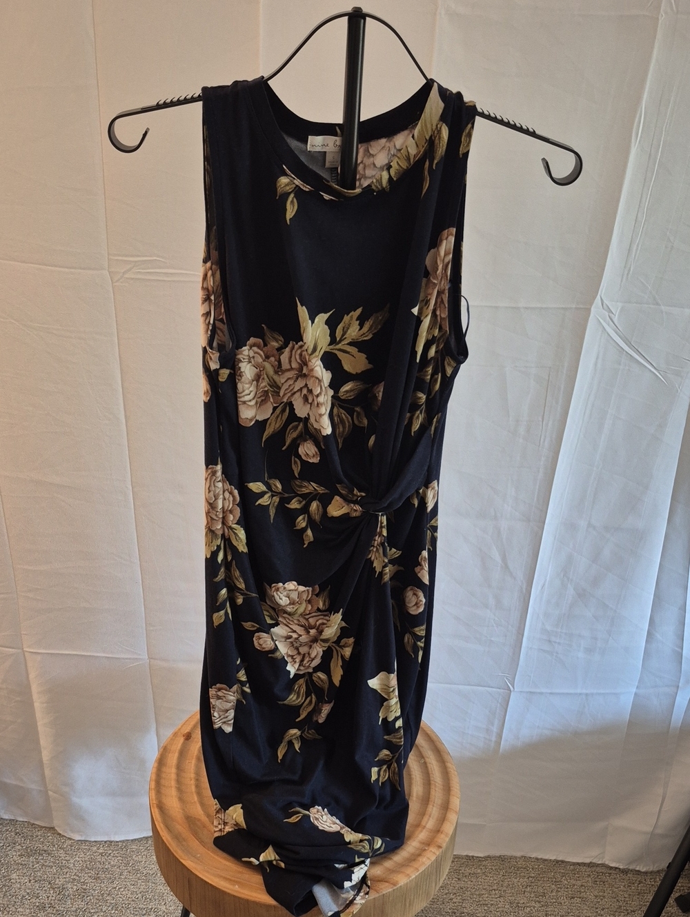 nine britton Black Floral Jersey Dress with Cream Blooms